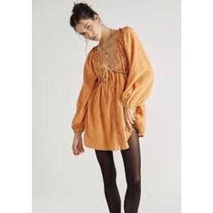 Free People Struttin Fall Dress Pumpkin Babydoll Crochet Boho Fairy Dress Medium
